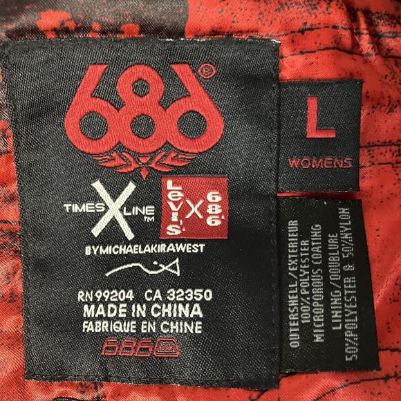 Levi's x 686 Jacket Womens Large Red Snowboard Ski Faux Fur Hood Sherpa Lined - Picture 13 of 16
